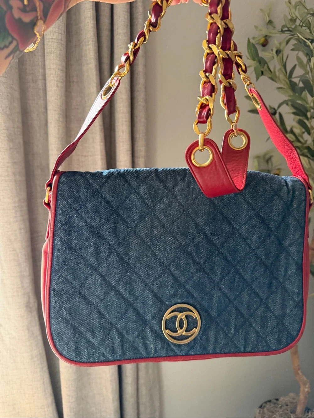 Chanel Denim Quilted with red trim. Vintage